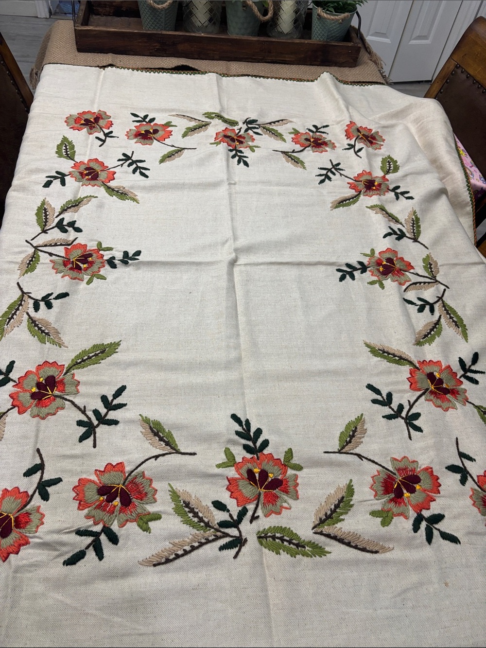 Embroidered Floral Tablecloth
